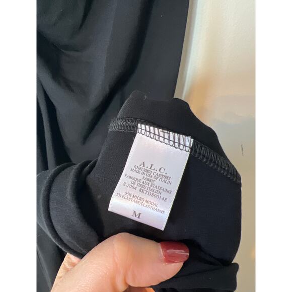 NWT A.L.C. Bridget Twisted Cut-Out Short Sleeves Crew Neck Black Midi Dress - Picture 5 of 7